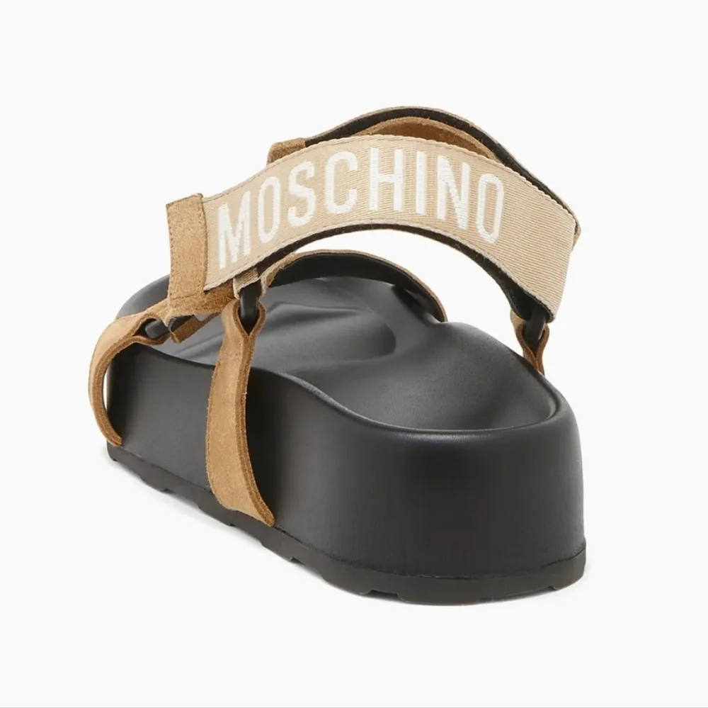 $445 Moschino Sporty Logo-Detailed Suede Platform Sandals Size 11